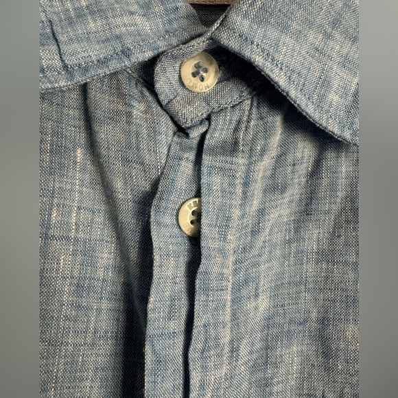 Kenzo Homme Blue 100% linen long sleeve button down shirt - Picture 4 of 11